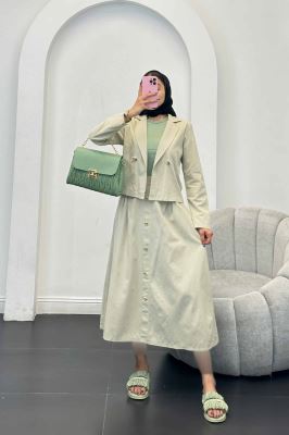 ست کت و دامن لینن تمام دکمه ویرا