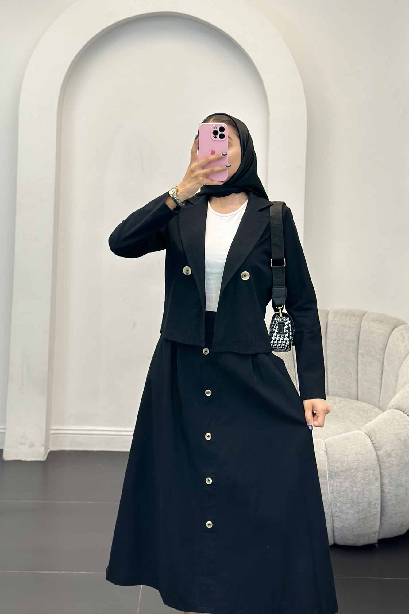 ست کت و دامن لینن تمام دکمه ویرا