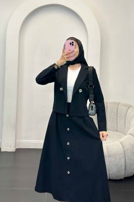 ست کت و دامن لینن تمام دکمه ویرا