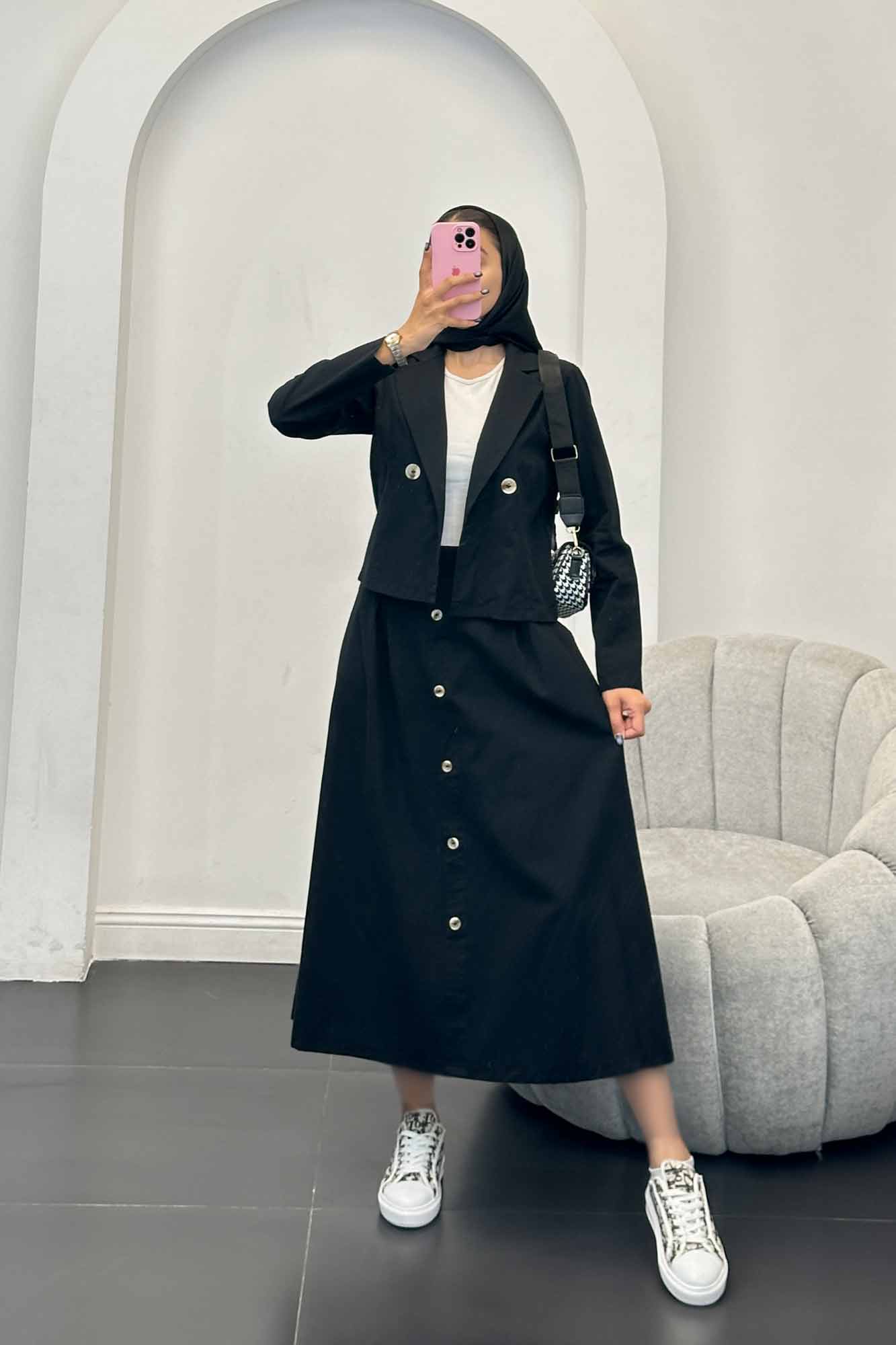 ست کت و دامن لینن تمام دکمه ویرا