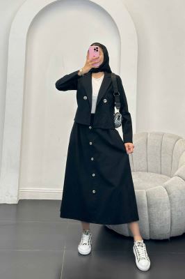 ست کت و دامن لینن تمام دکمه ویرا