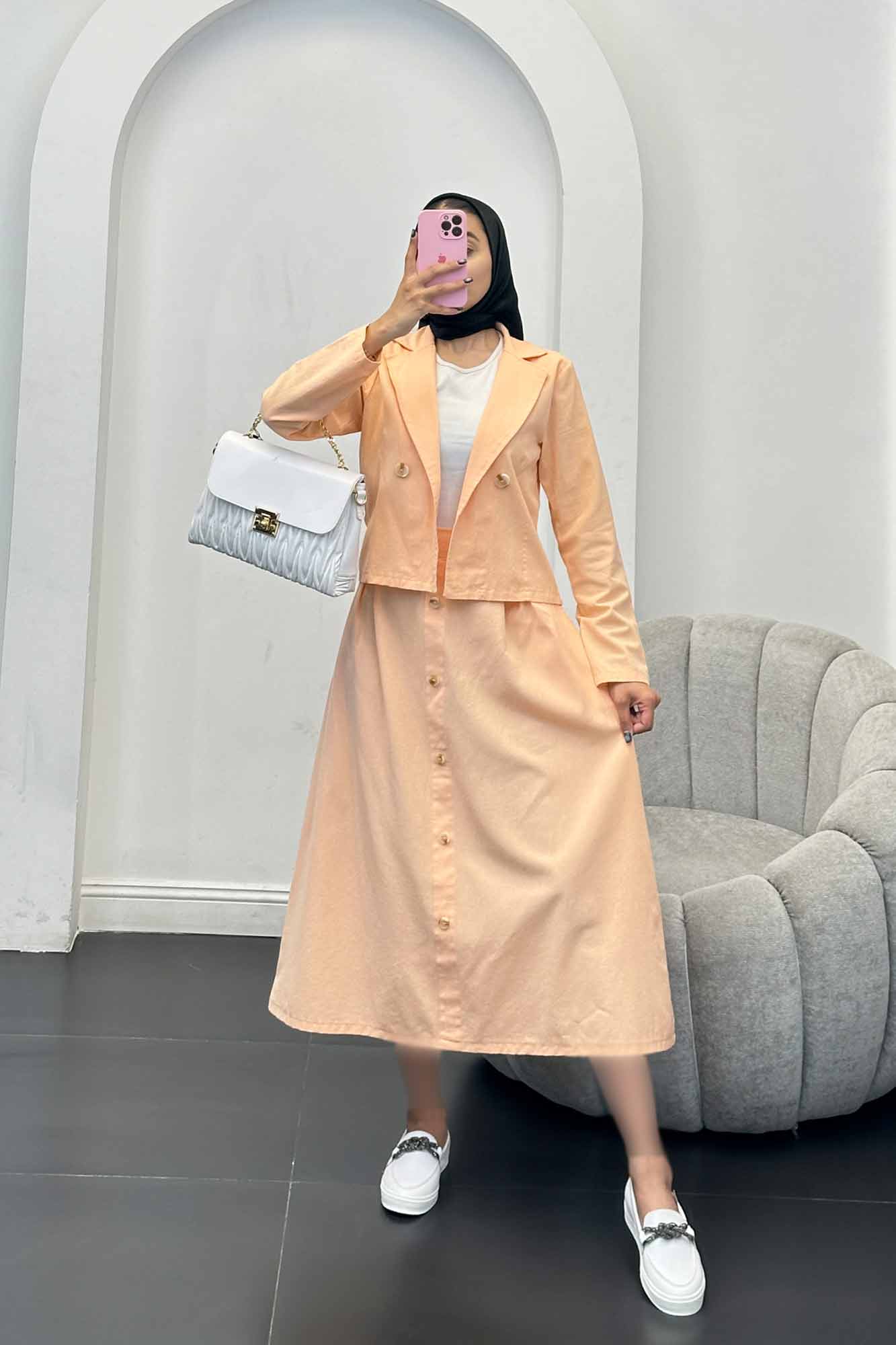 ست کت و دامن لینن تمام دکمه ویرا