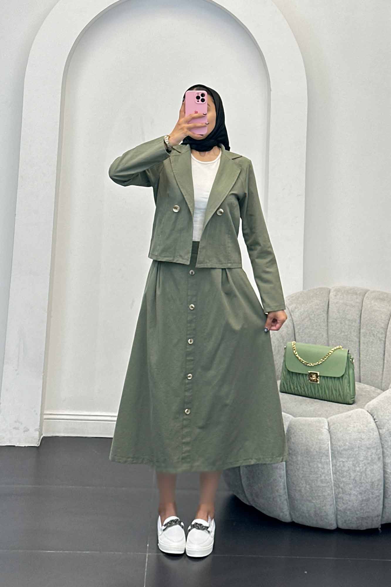 ست کت و دامن لینن تمام دکمه ویرا