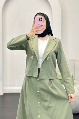 ست کت و دامن لینن تمام دکمه ویرا