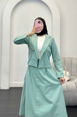 ست کت و دامن لینن تمام دکمه ویرا