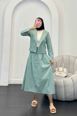 ست کت و دامن لینن تمام دکمه ویرا