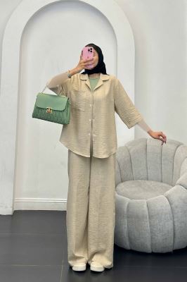 ست مانتو و شلوار شانتون آستین سه رب آرتا