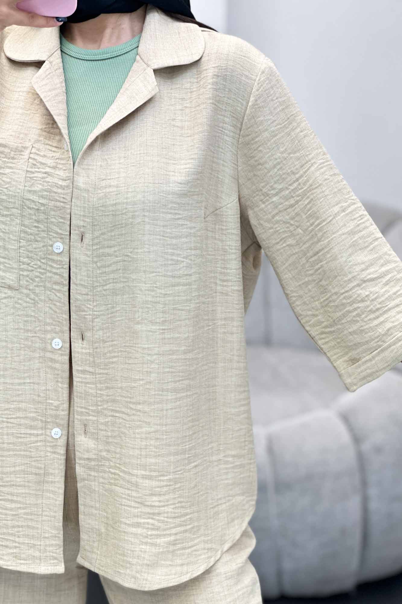 ست مانتو و شلوار شانتون آستین سه رب آرتا