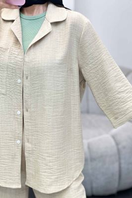 ست مانتو و شلوار شانتون آستین سه رب آرتا