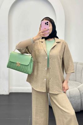 ست مانتو و شلوار شانتون آستین سه رب آرتا