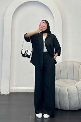 ست مانتو و شلوار شانتون آستین سه رب آرتا