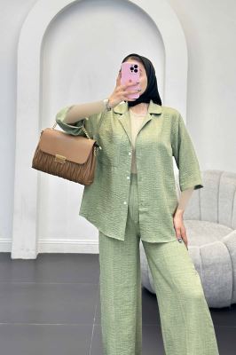 ست مانتو و شلوار شانتون آستین سه رب آرتا