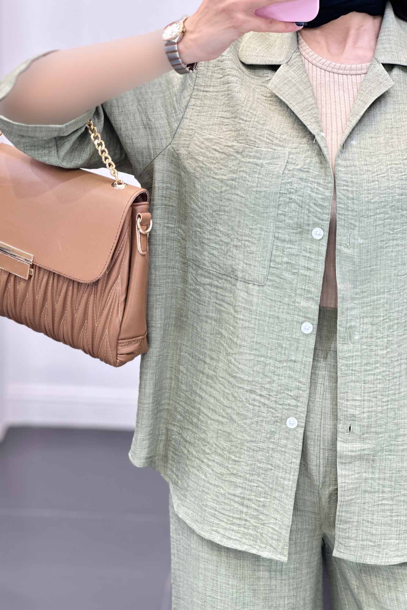 ست مانتو و شلوار شانتون آستین سه رب آرتا