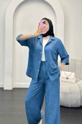 ست مانتو و شلوار شانتون آستین سه رب آرتا