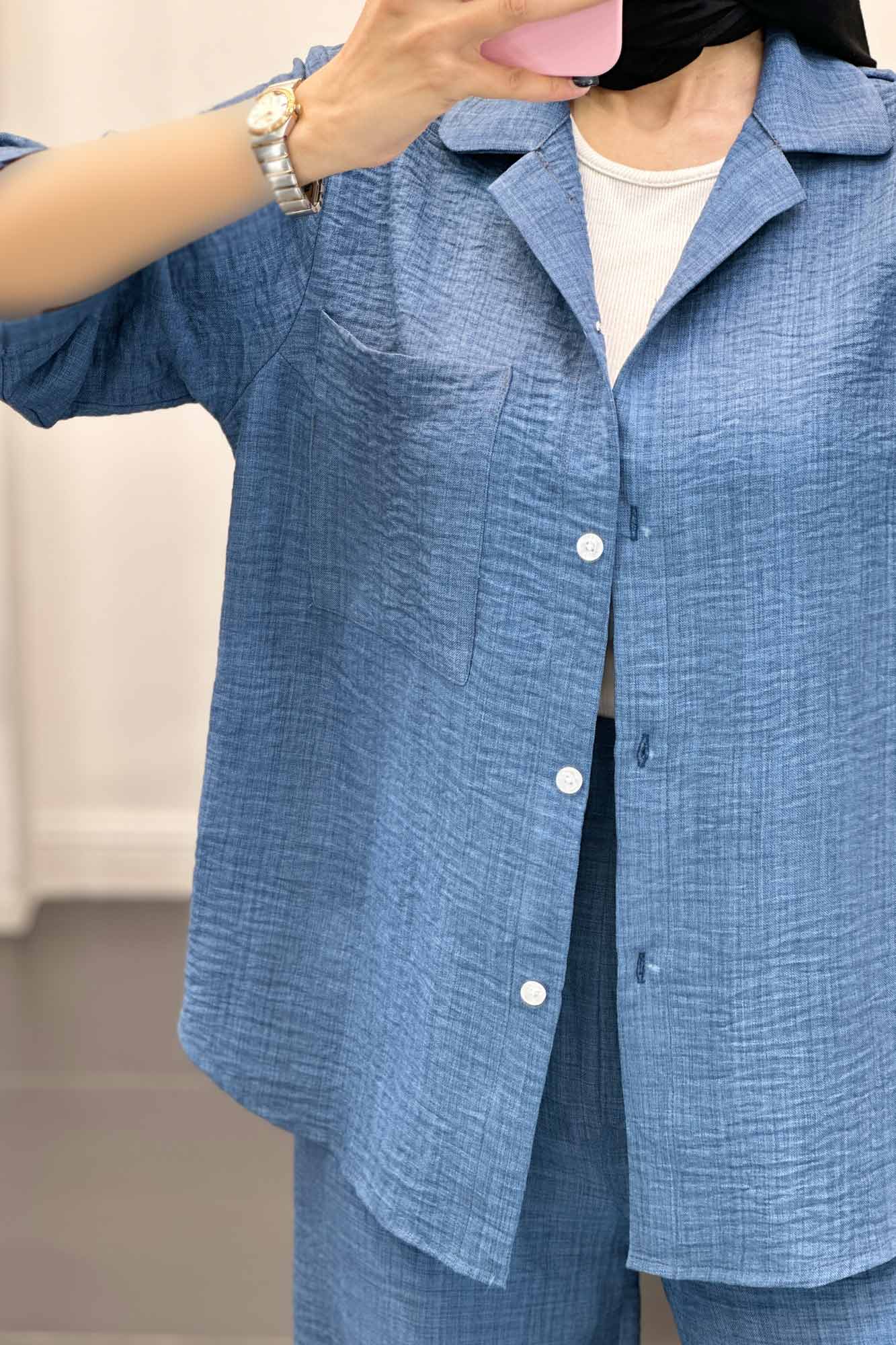 ست مانتو و شلوار شانتون آستین سه رب آرتا