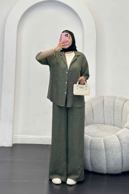 ست مانتو و شلوار شانتون آستین سه رب آرتا