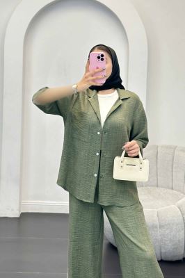 ست مانتو و شلوار شانتون آستین سه رب آرتا