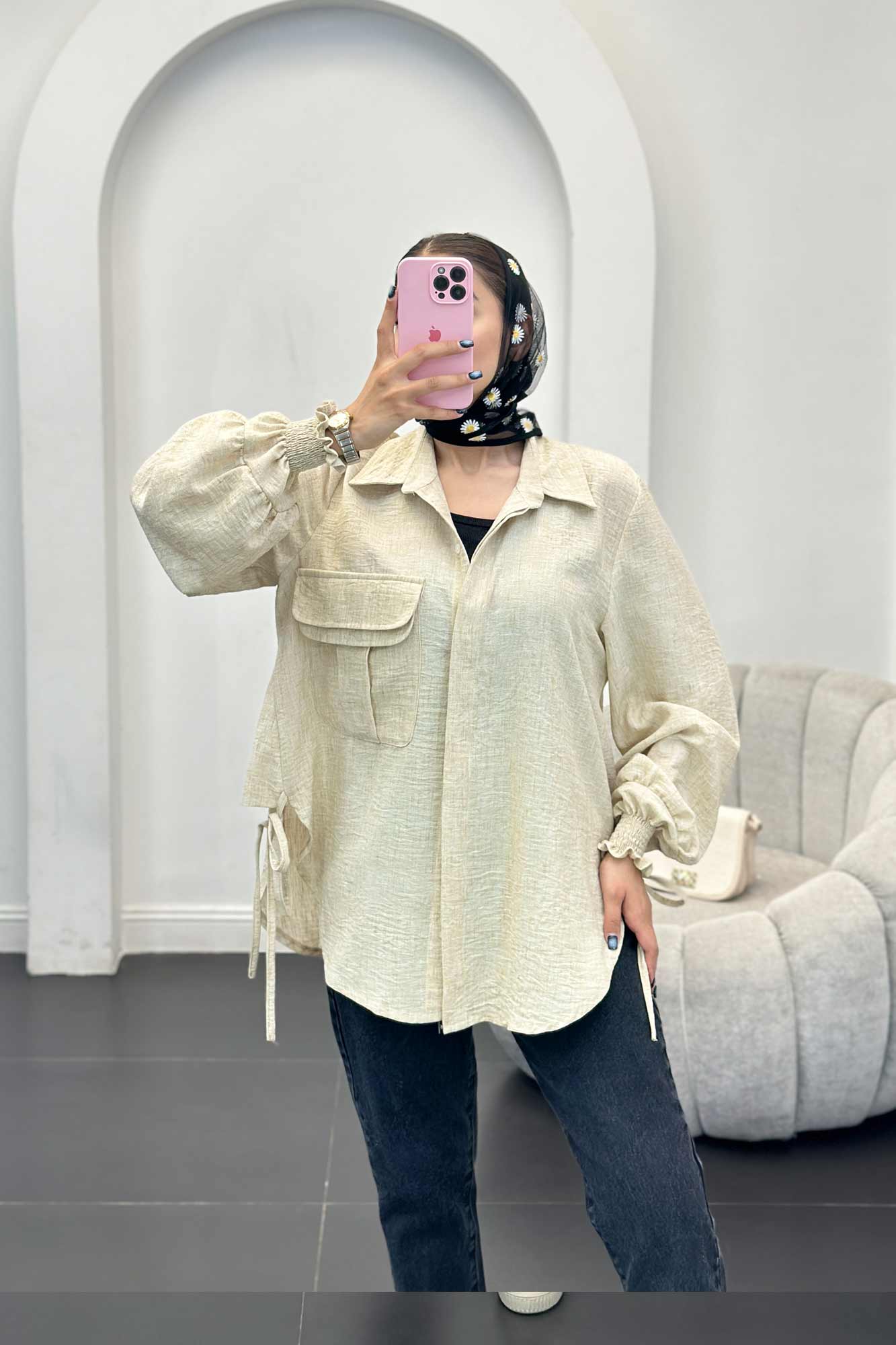 مانتو آستین شیپوری شانتون برفکی