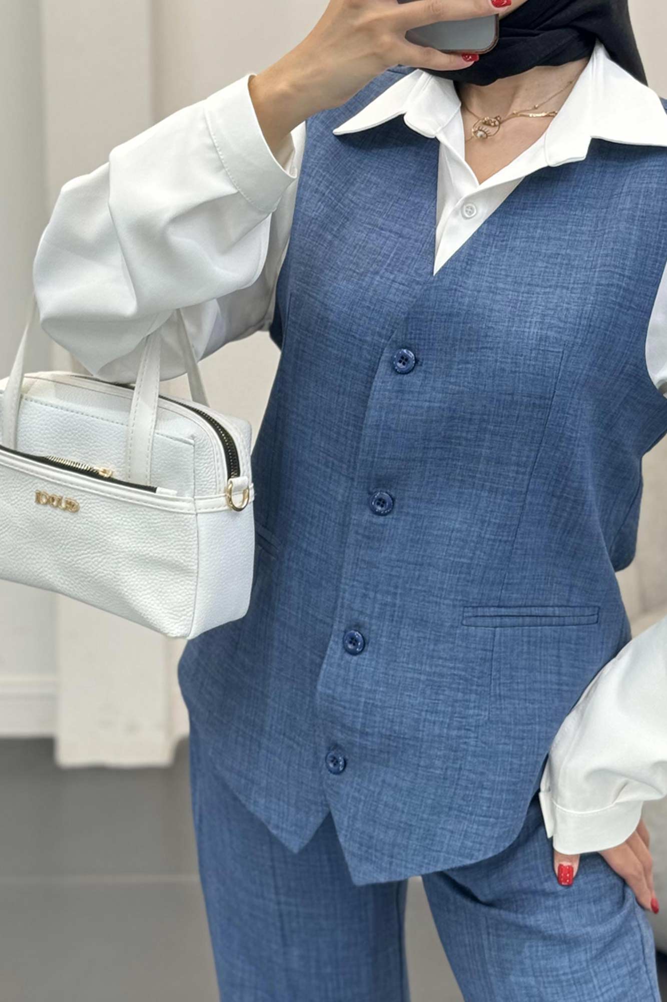 ست جلیقه شلوار شانتون یقه هفت بگ