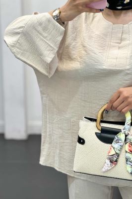 ست مانتو و شلوار یقه هفت کریشه حریر