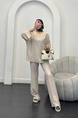 ست مانتو و شلوار یقه هفت کریشه حریر