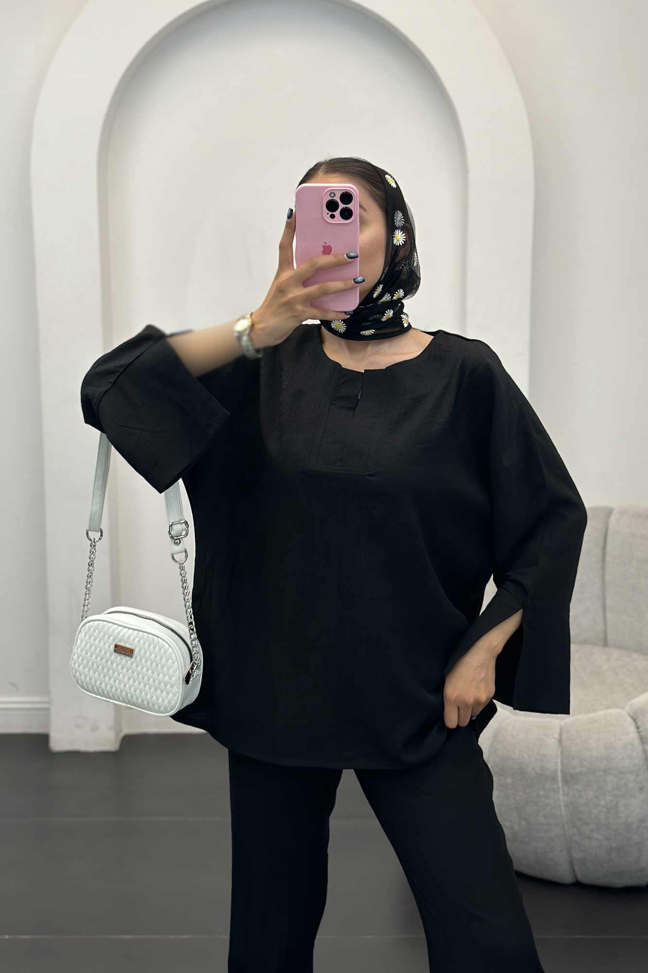 ست مانتو و شلوار یقه هفت کریشه حریر