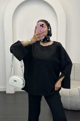 ست مانتو و شلوار یقه هفت کریشه حریر