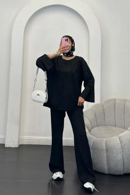 ست مانتو و شلوار یقه هفت کریشه حریر