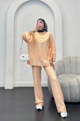 ست مانتو و شلوار یقه هفت کریشه حریر