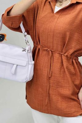 شومیز شانتون کمر گت دار آستین پیله