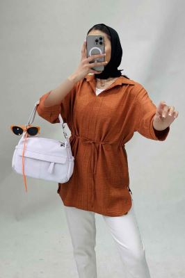 شومیز شانتون کمر گت دار آستین پیله