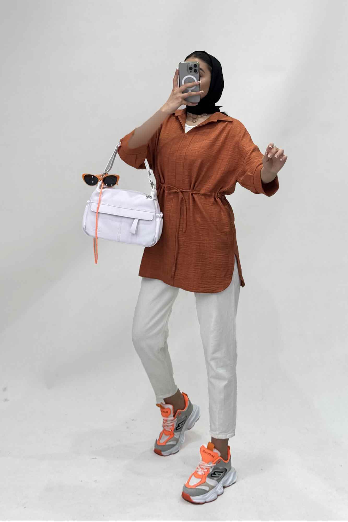 شومیز شانتون کمر گت دار آستین پیله