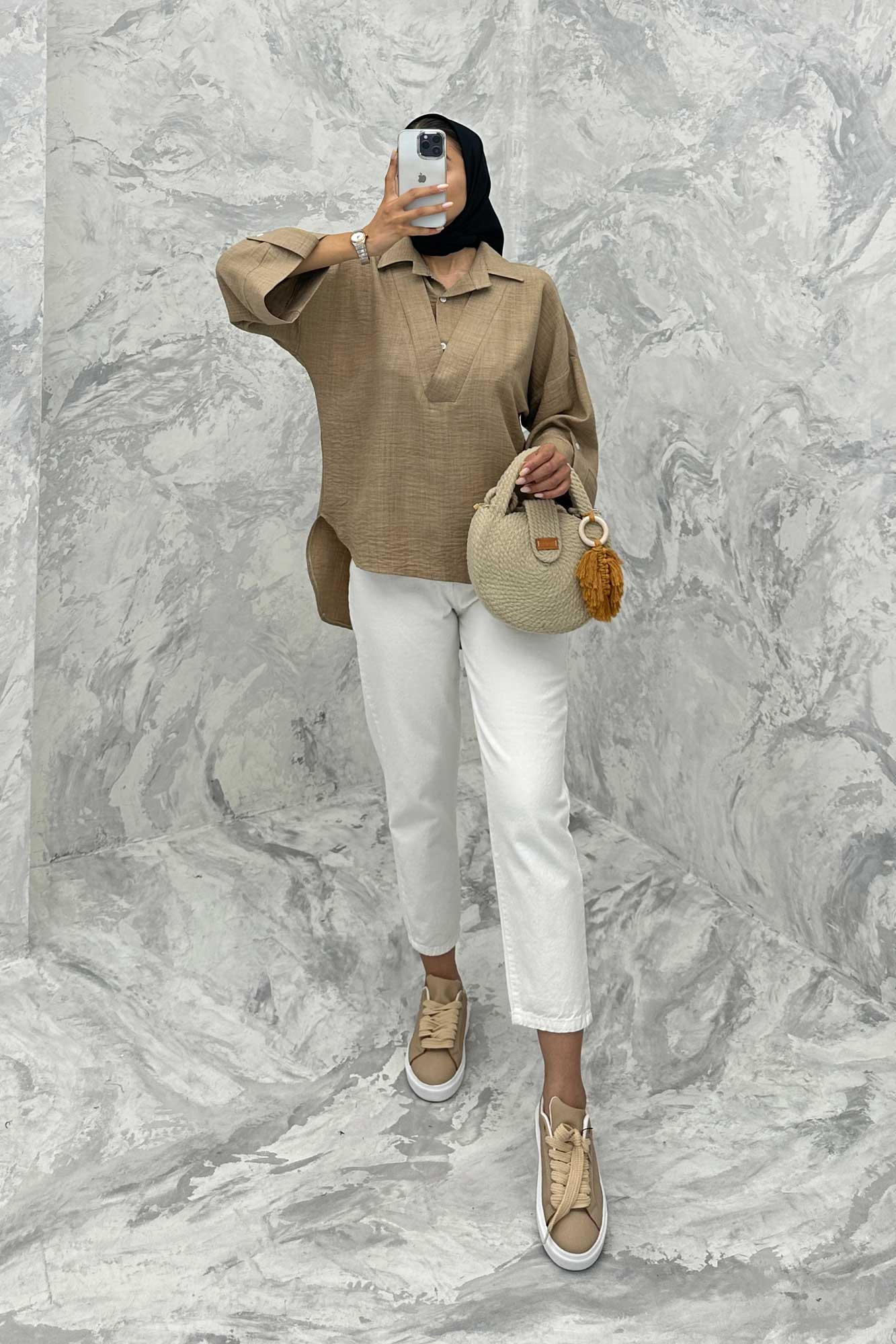 بلوز شانتون دو یقه پشت بلند