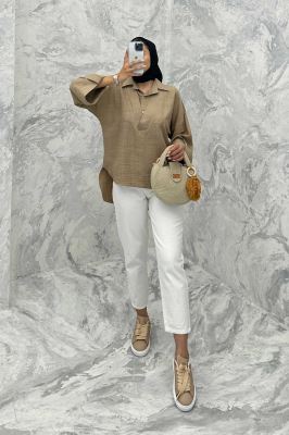 بلوز شانتون دو یقه پشت بلند