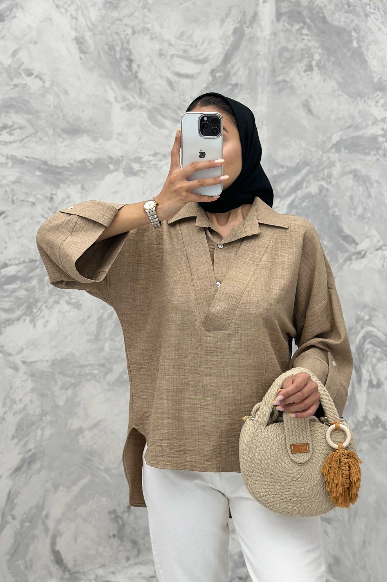 بلوز شانتون دو یقه پشت بلند