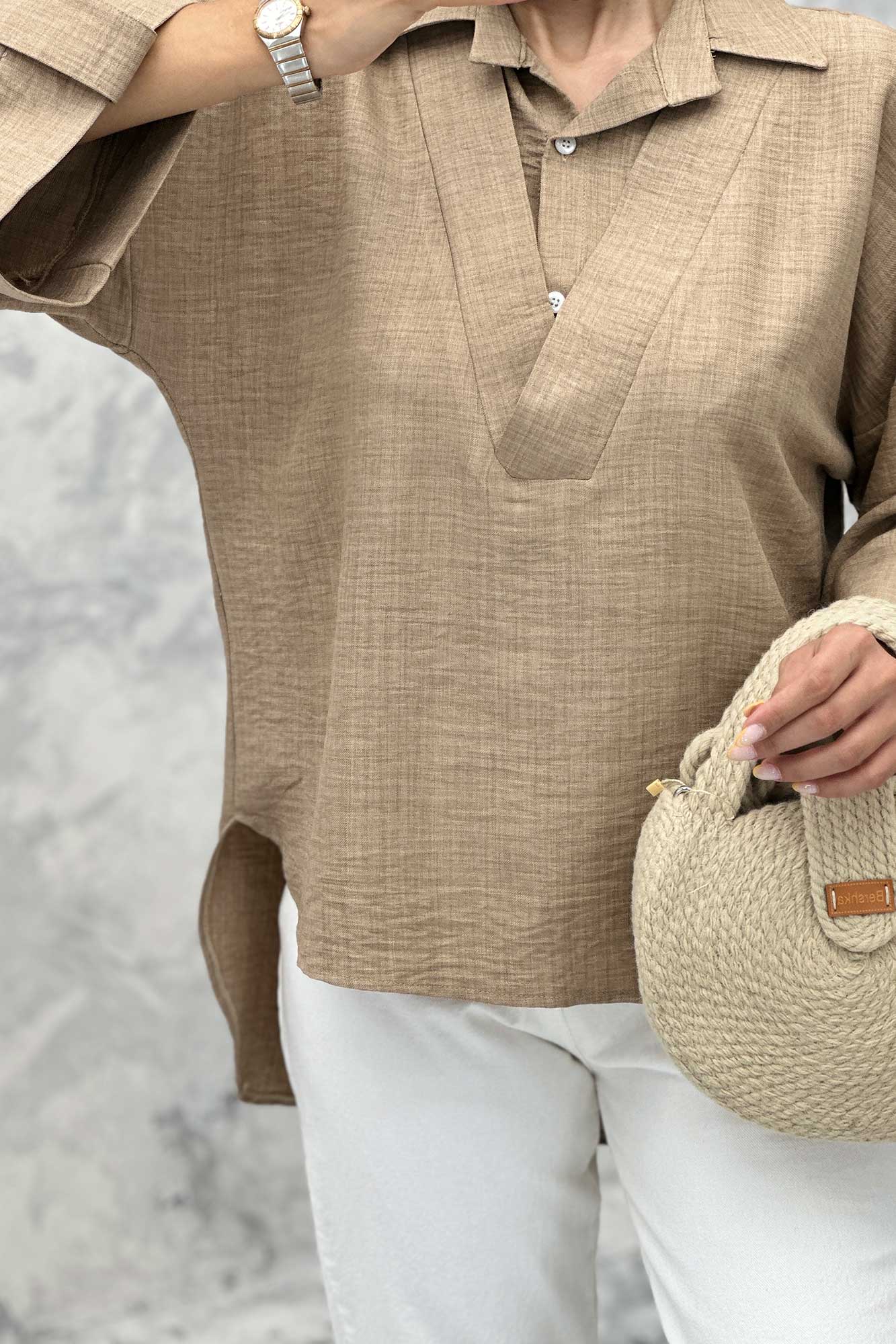 بلوز شانتون دو یقه پشت بلند