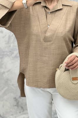 بلوز شانتون دو یقه پشت بلند