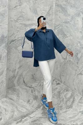 بلوز شانتون دو یقه پشت بلند