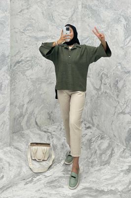 بلوز شانتون دو یقه پشت بلند