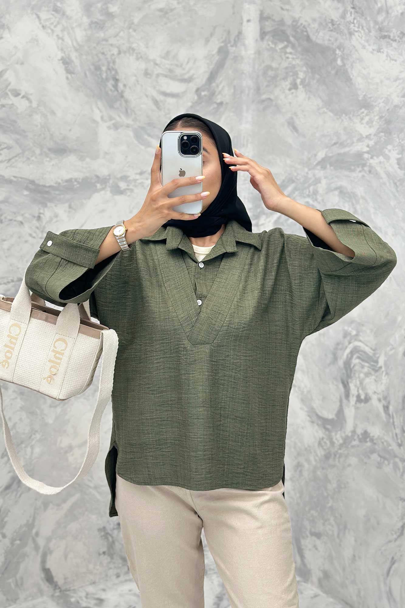 بلوز شانتون دو یقه پشت بلند