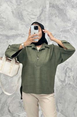 بلوز شانتون دو یقه پشت بلند