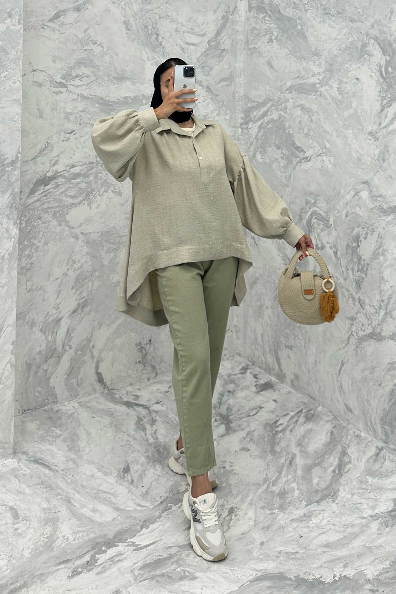 مانتو آستین چین دار شانتون پشت بلند