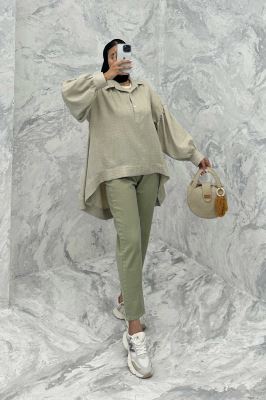 مانتو آستین چین دار شانتون پشت بلند