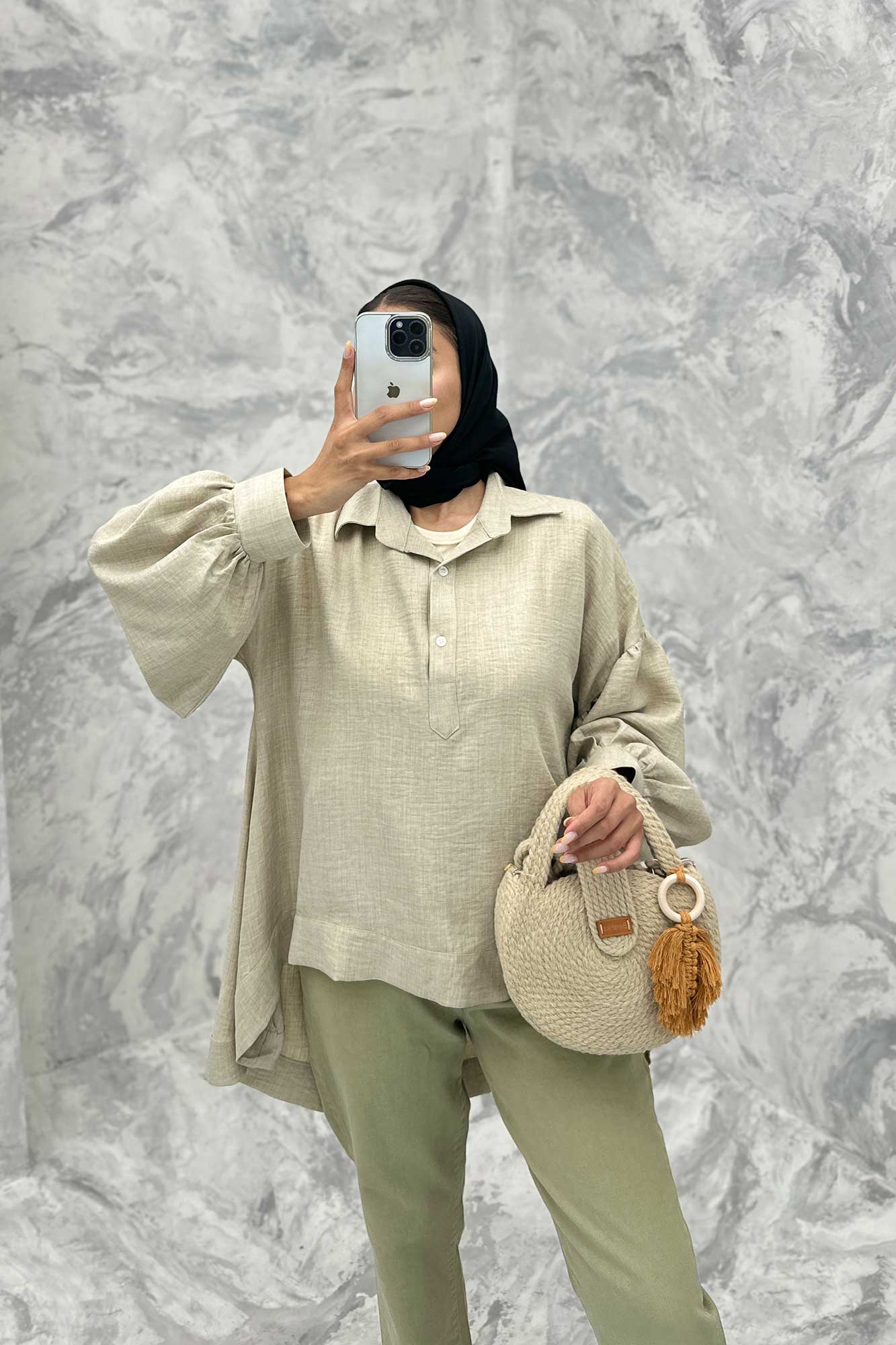 مانتو آستین چین دار شانتون پشت بلند