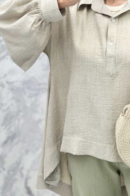 مانتو آستین چین دار شانتون پشت بلند