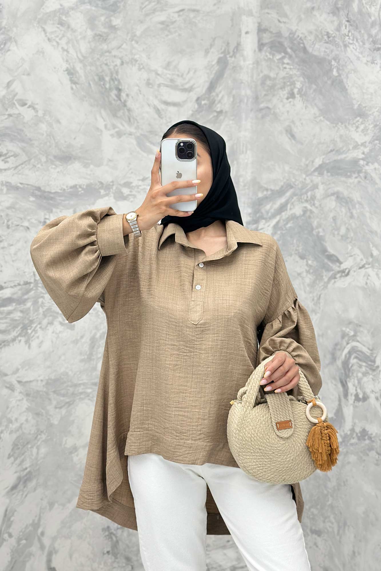 مانتو آستین چین دار شانتون پشت بلند