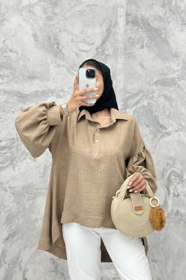 مانتو آستین چین دار شانتون پشت بلند