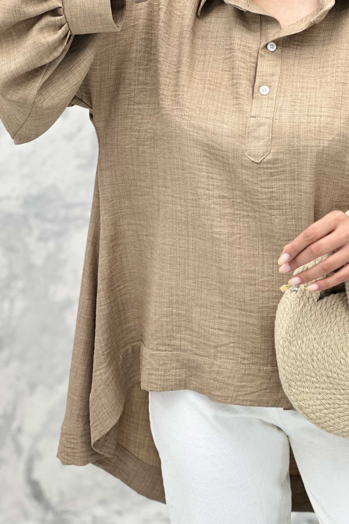 مانتو آستین چین دار شانتون پشت بلند