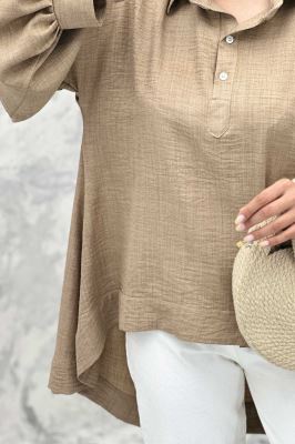 مانتو آستین چین دار شانتون پشت بلند