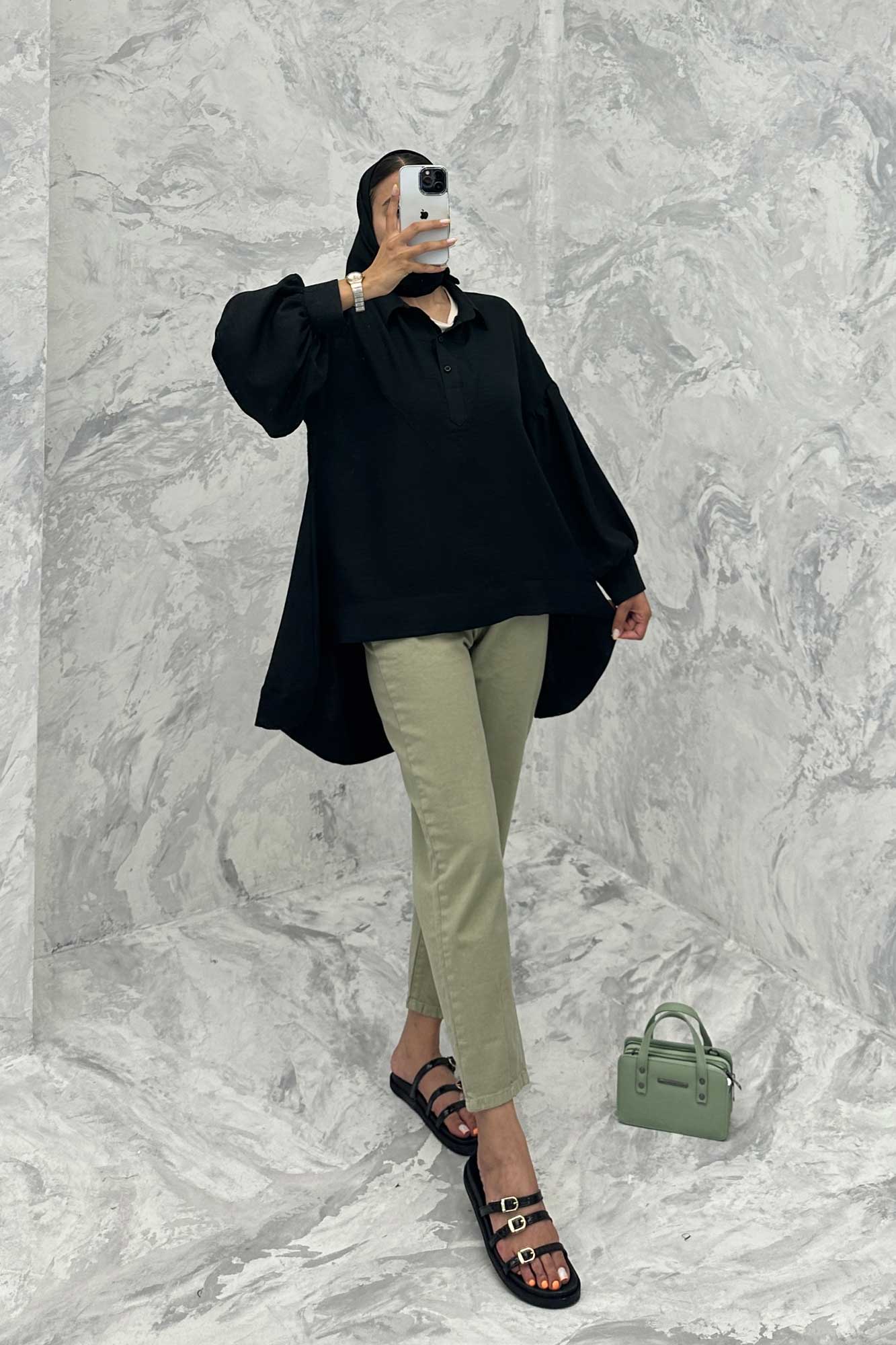 مانتو آستین چین دار شانتون پشت بلند